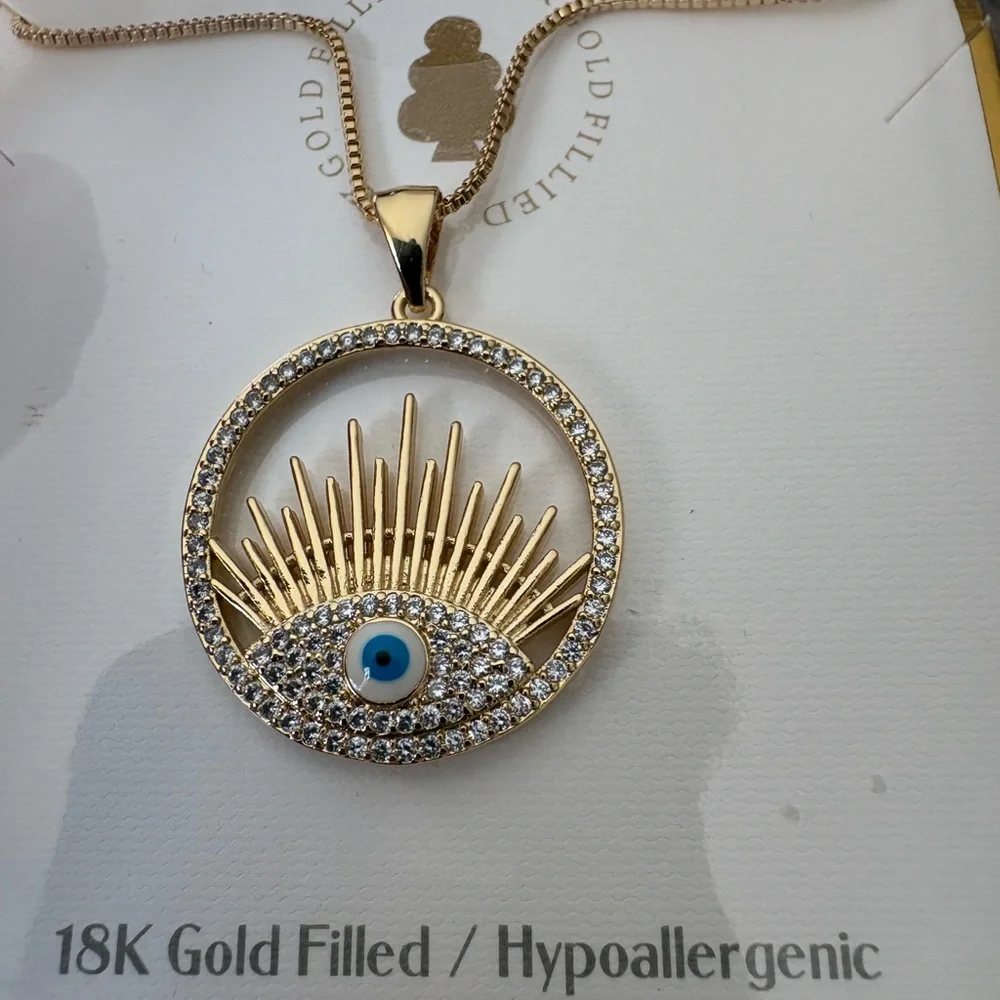 Gold Evil Eye Necklace 18 karat filled NWT